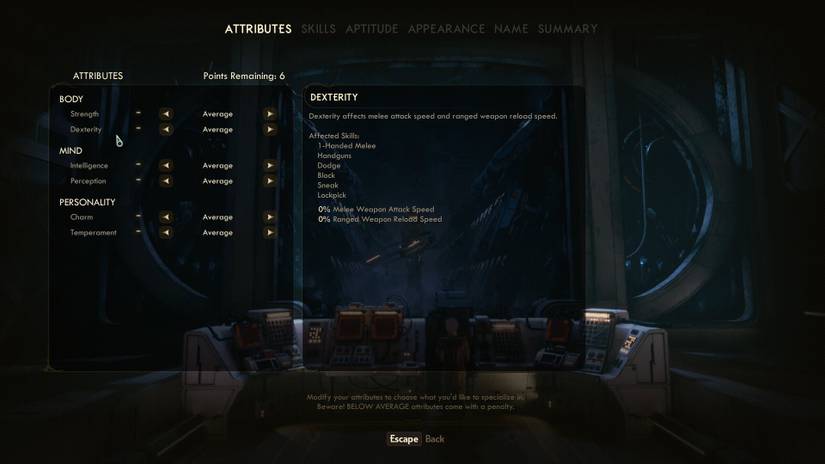 the outer worlds character creation attributes