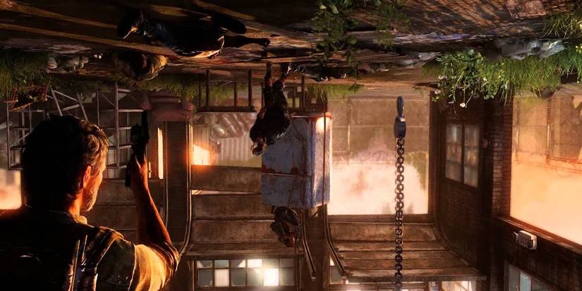 Joel upside down in The Last of Us