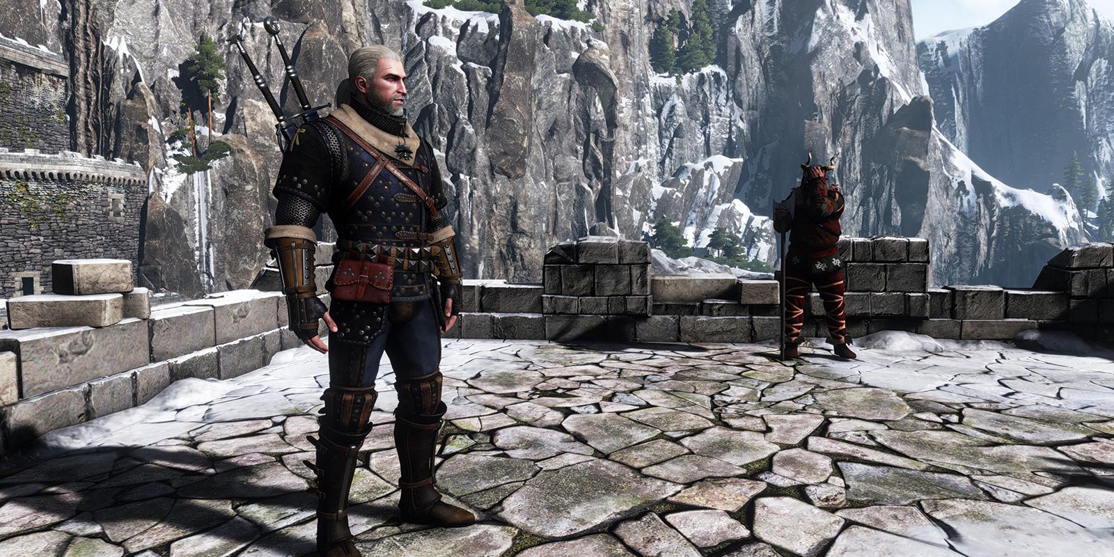 Witcher 3 Geralt Wearing Feline Set In Mountains