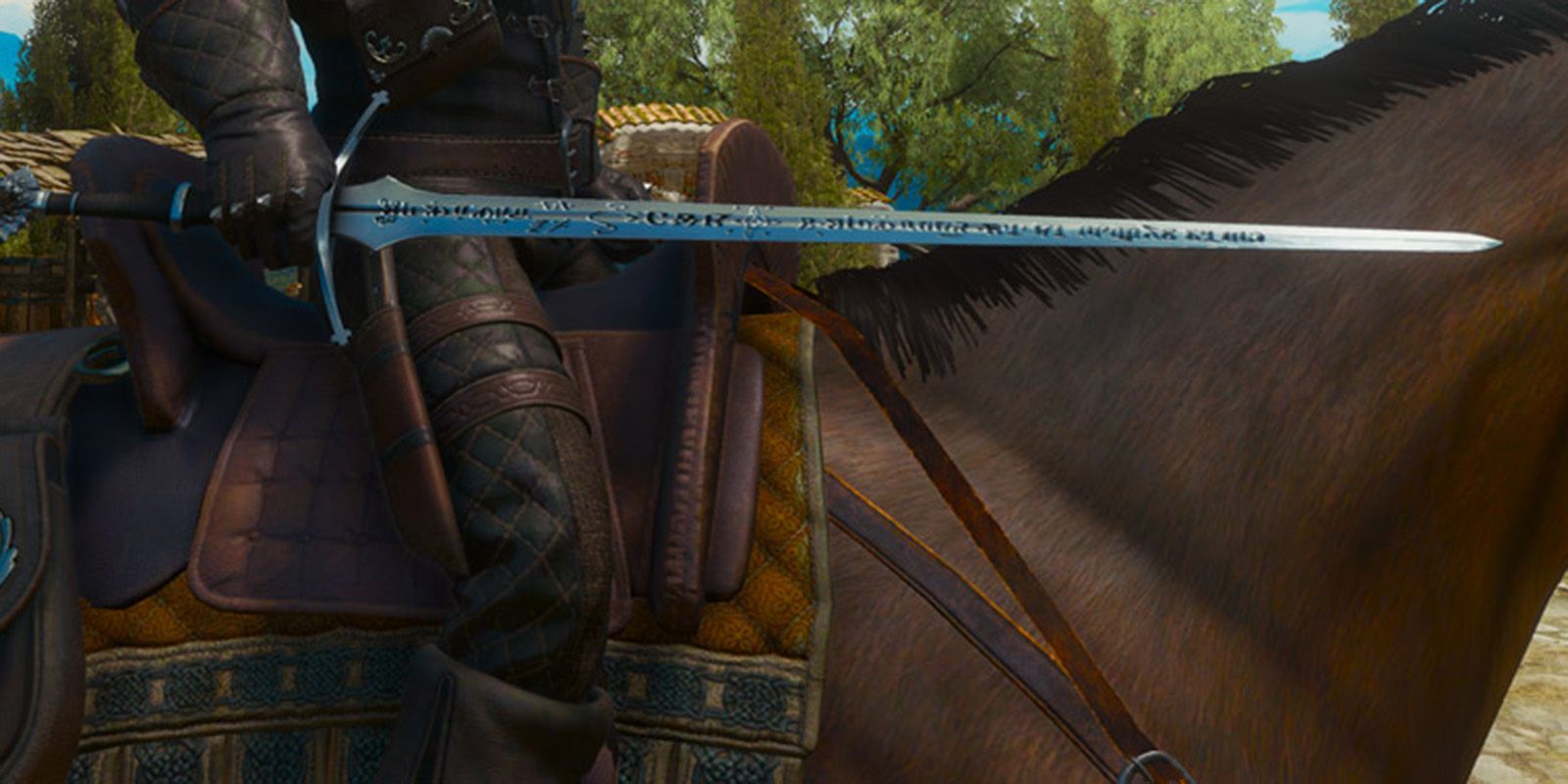 Witcher 3 Geralt On Roach Holding Manticore Silver Sword