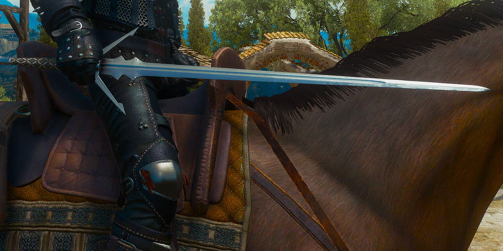 Witcher 3 Geralt On Roach Holding Sarrim