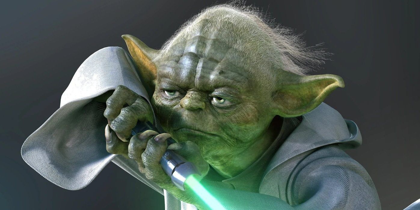 Yoda with his lightsaber