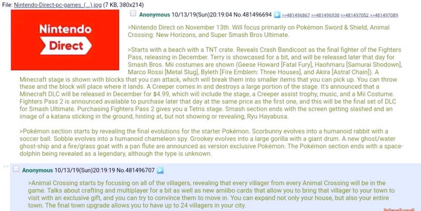 animal crossing nintendo direct 4chan leak