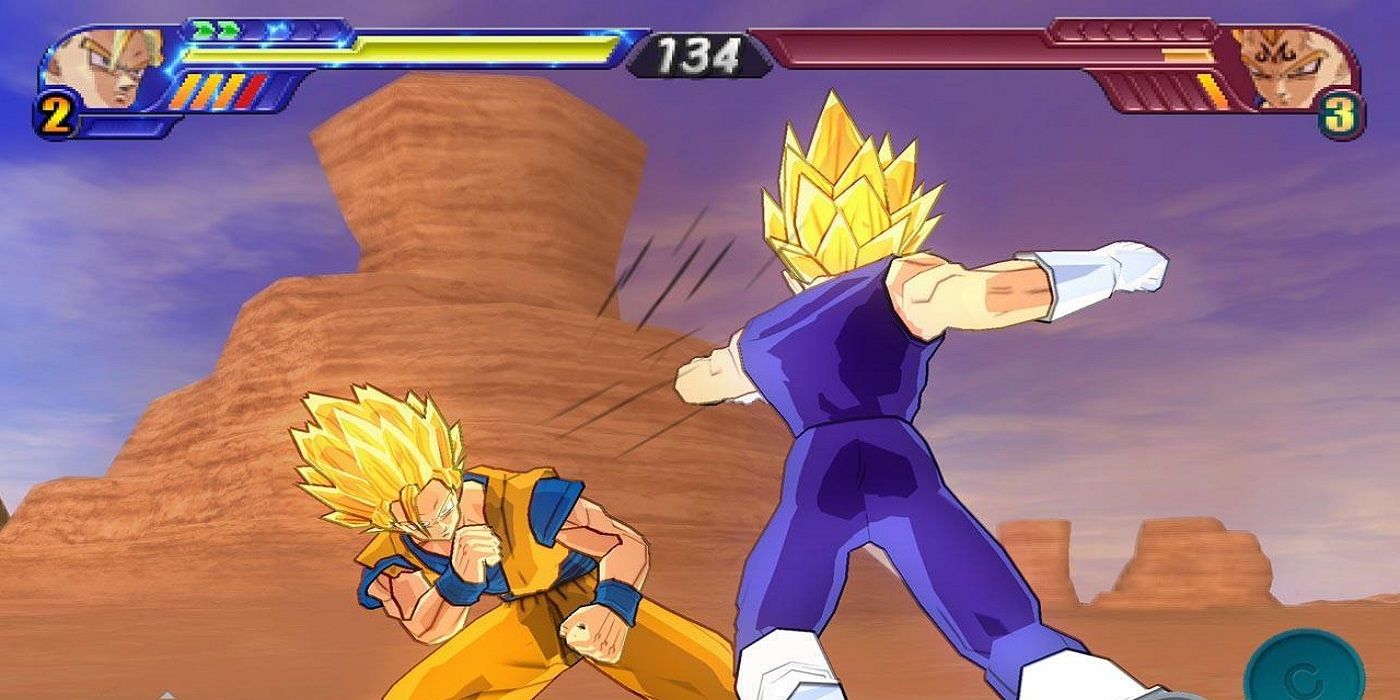 Goku and Vegeta fight.