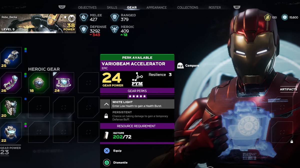 iron man gear menu