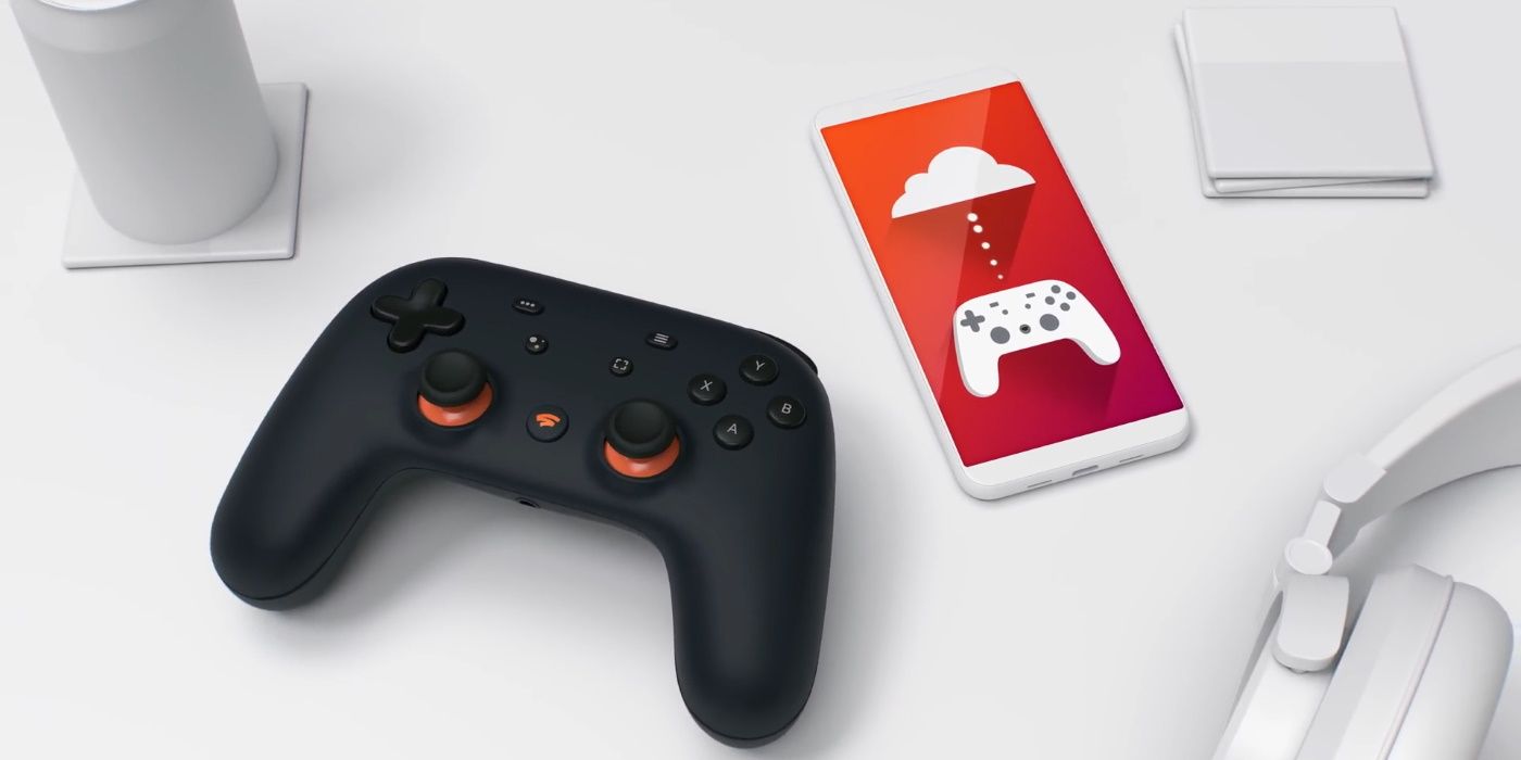 stadia controller black and phone