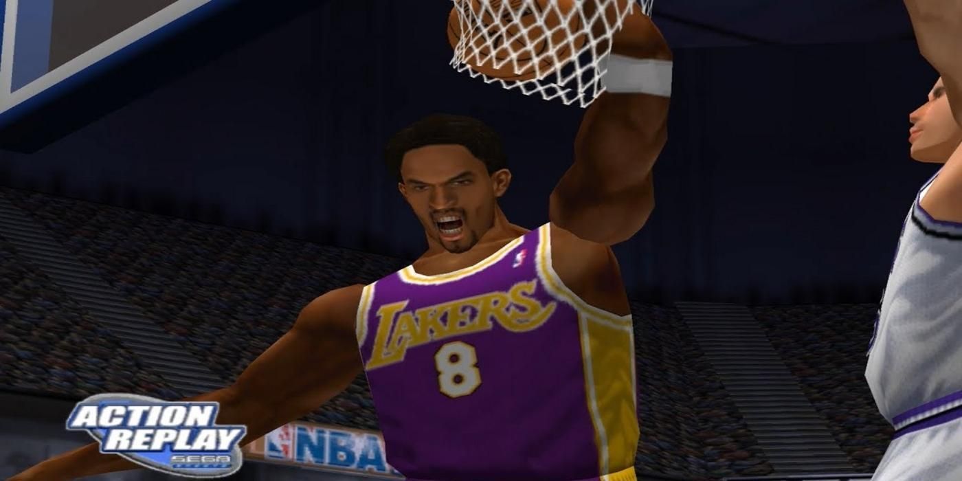 Kobe Bryant dunking in NBA 2k action replay