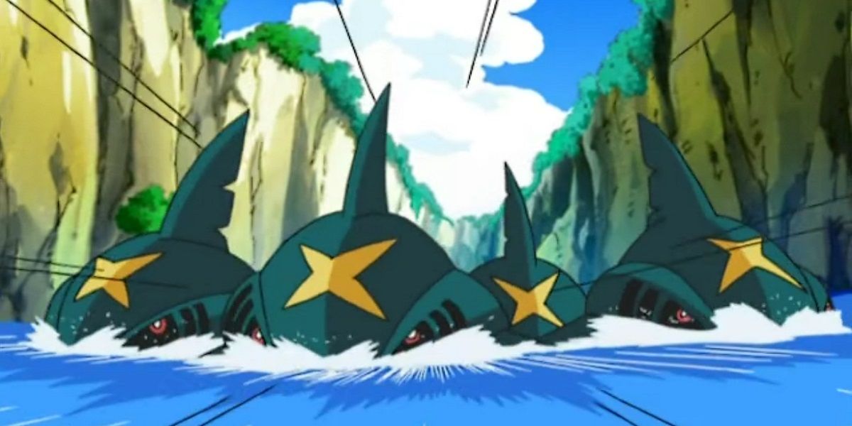 A group of Sharpedo in the Pokemon anime