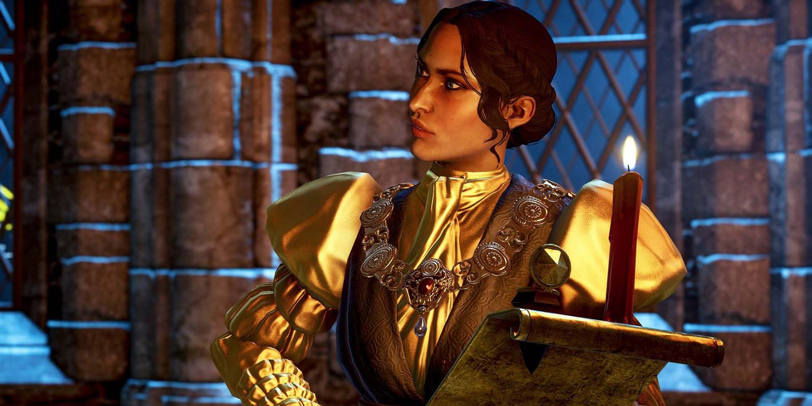 Josephine looking to the left in Dragon Age: Inquisition