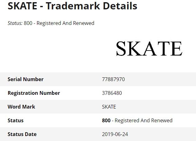 Skate trademark