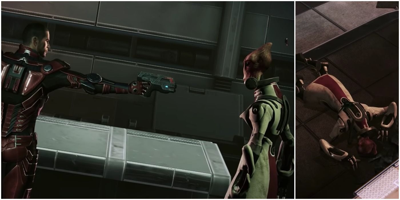 Shepard shoots Mordin in Mass Effect 3