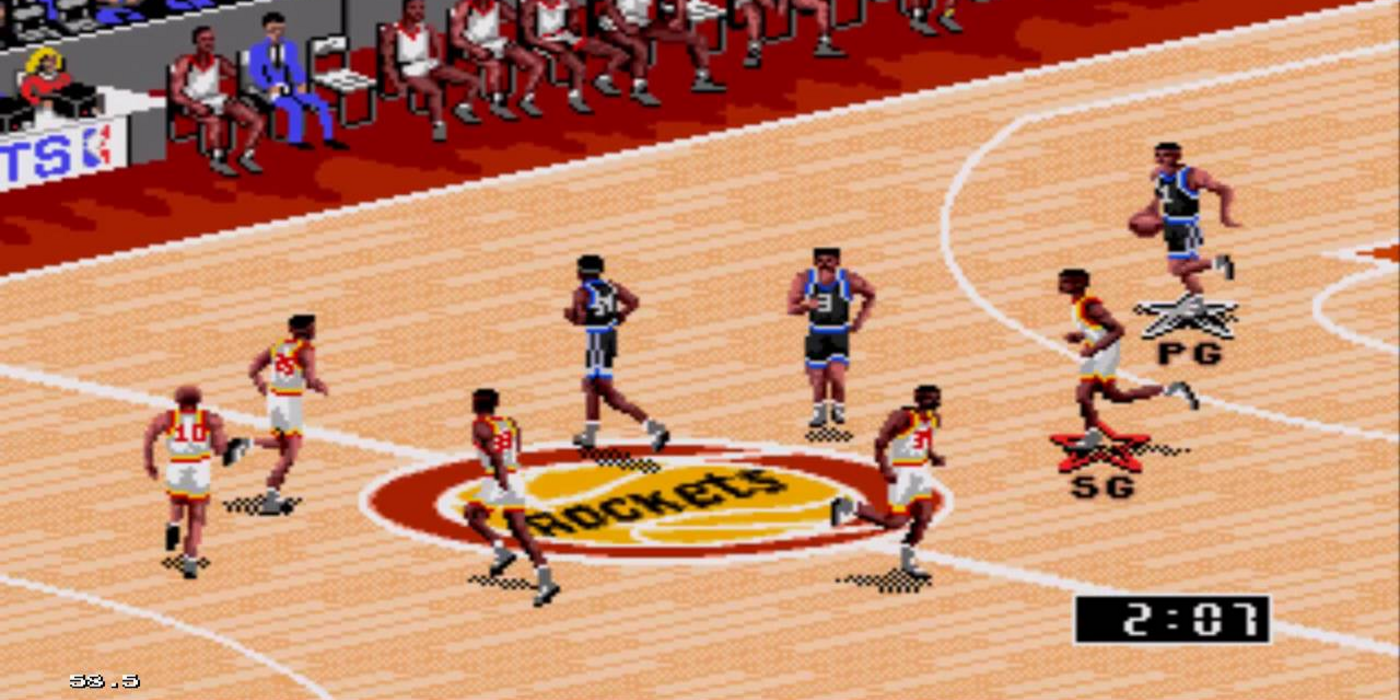 Isometric view in Rockets court in NBA Live 95
