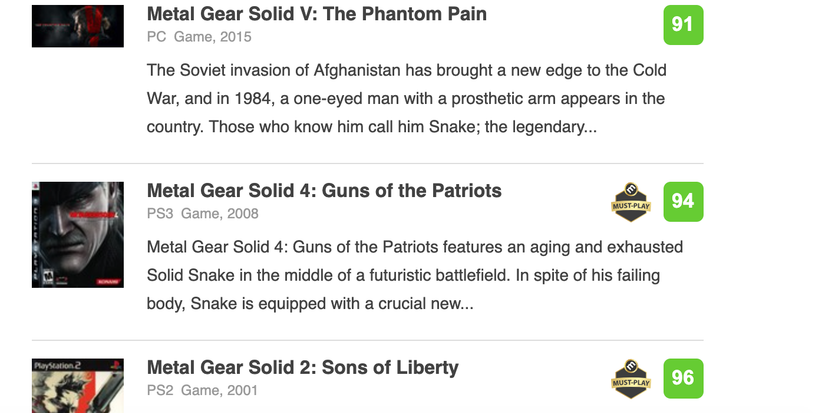 Metal Gear Solid Metacritic