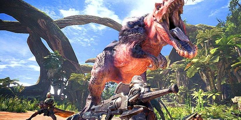 T-Rex roaring in Monster Hunter: World