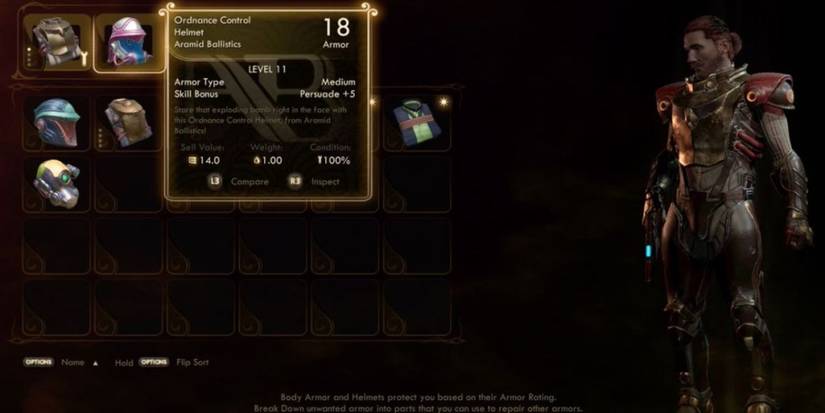 Ordnance Control Armor Outer Worlds menu screen