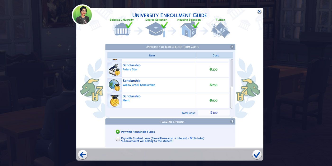 The Sims 4 university payment methods