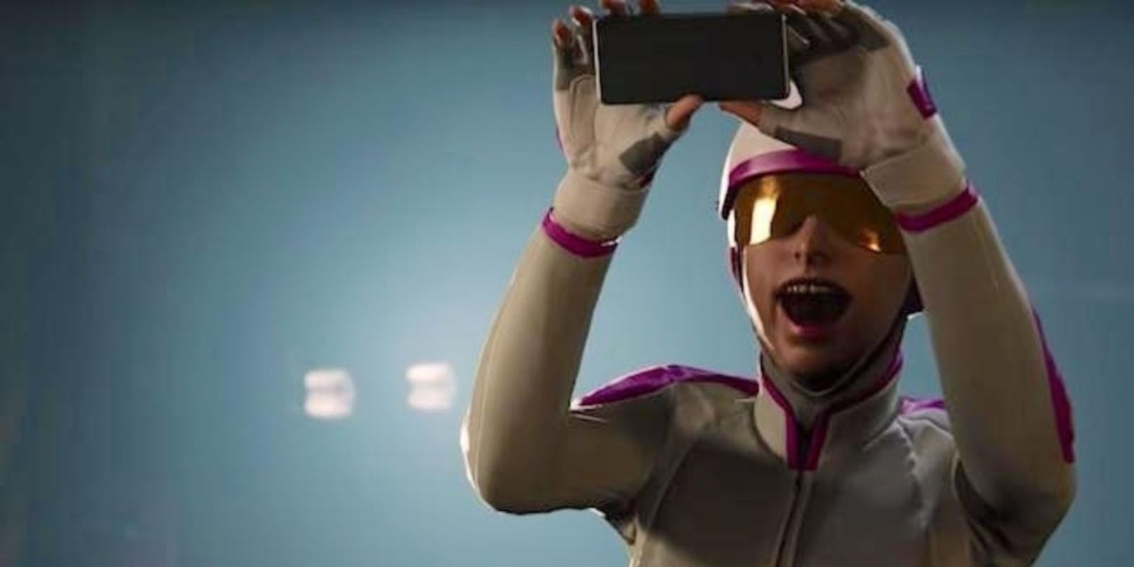 Screwball excitedly holding a phone in Marvel's Spider-Man game.