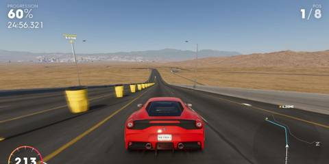 Racing through a barren landscape in The Crew