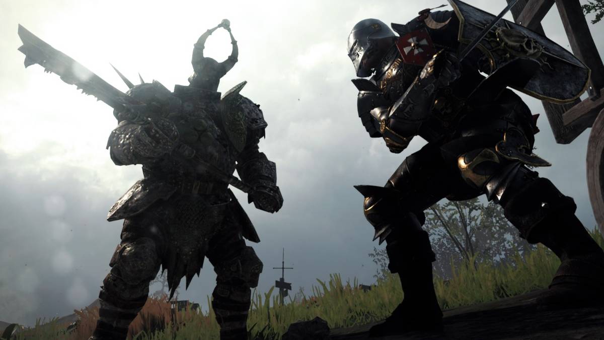 Kruber fighting Chaos Warrior in Vermintide 2