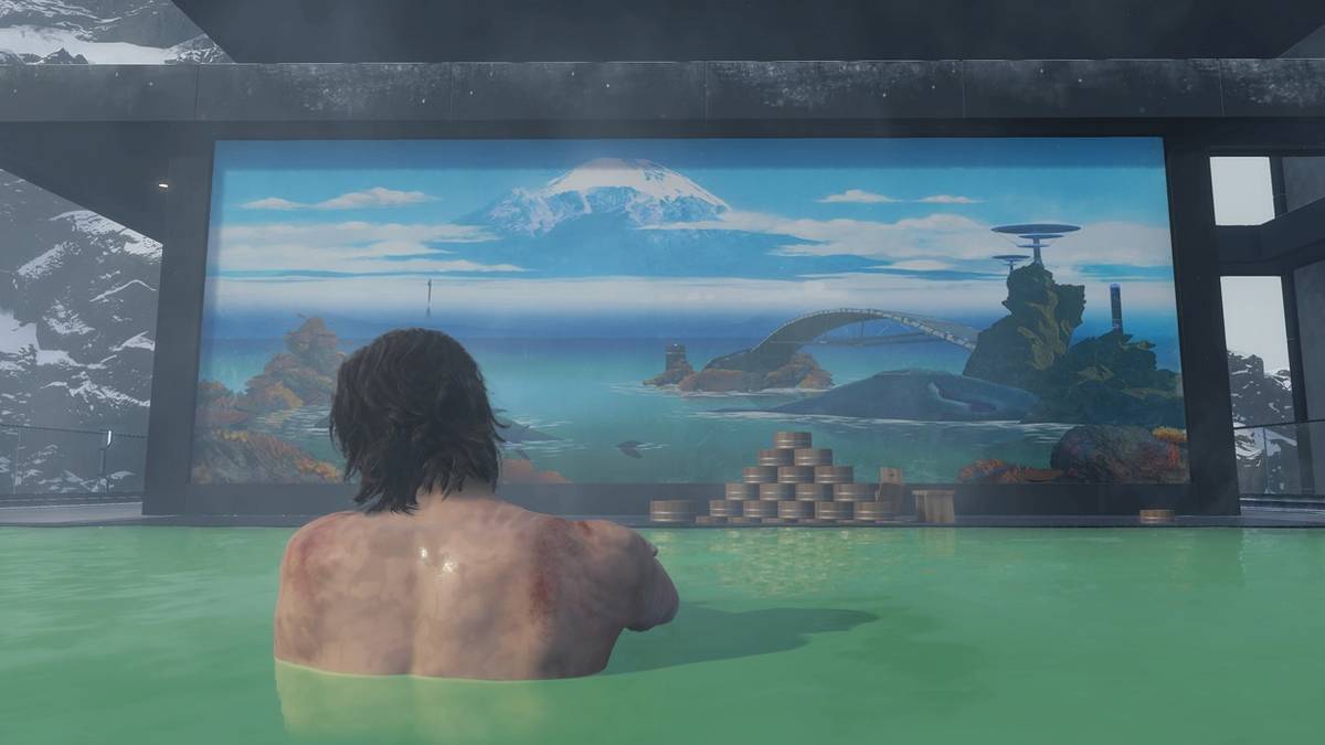 sam bathing above heartman