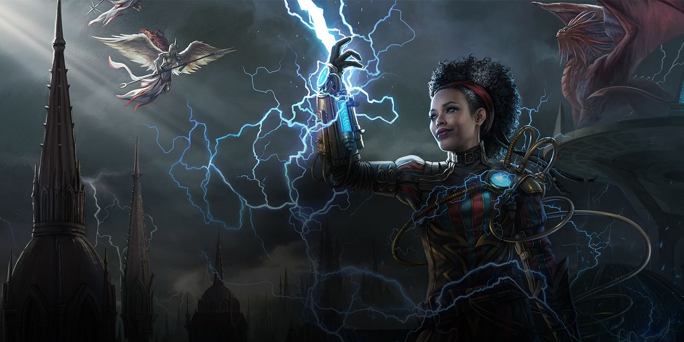 Artificier with electric gauntlet guidmaster's guide to Ravnica cover art