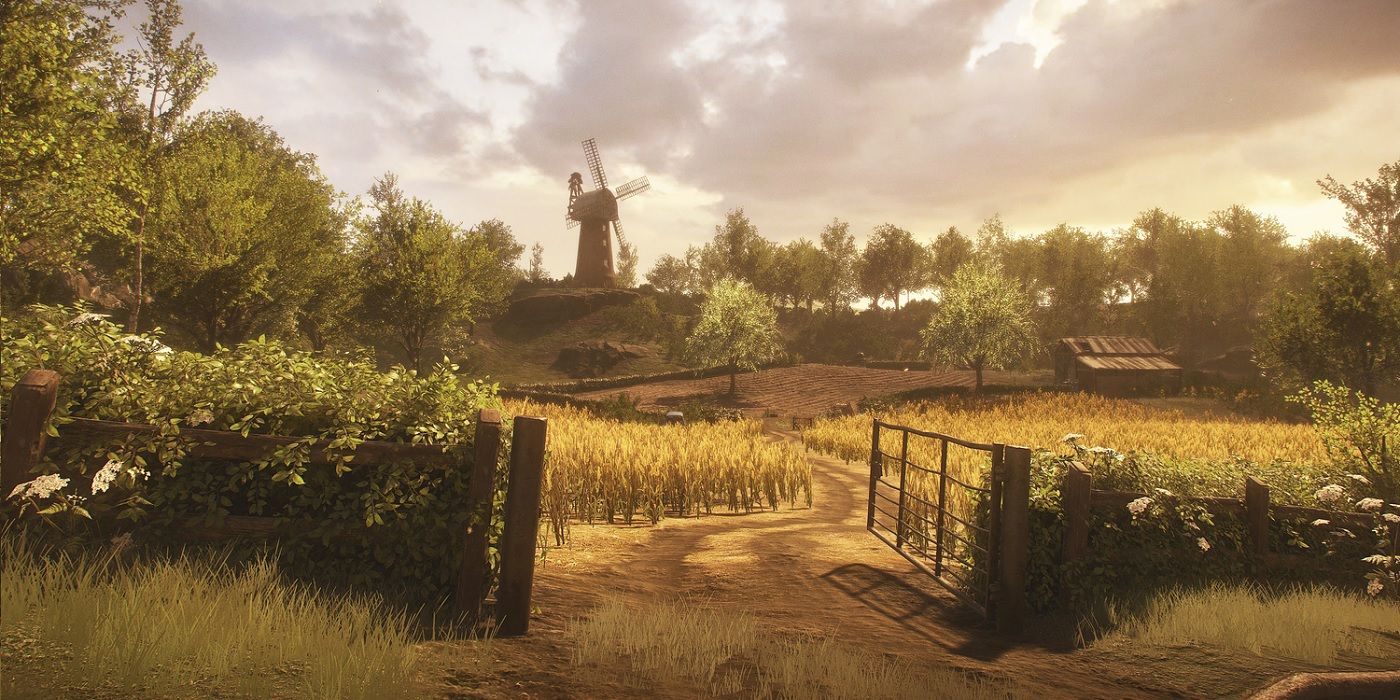 everybody's gone to the rapture windmill on top of hill over green fields