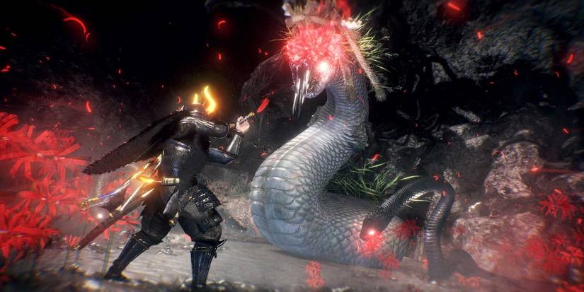 samurai fights giant snake