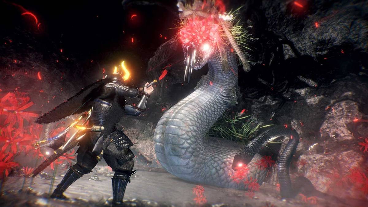 samurai fights giant snake