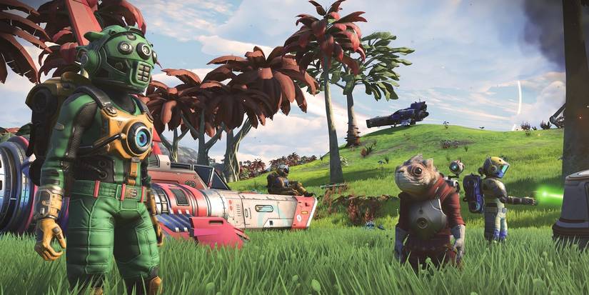 No Man's Sky characters in a field