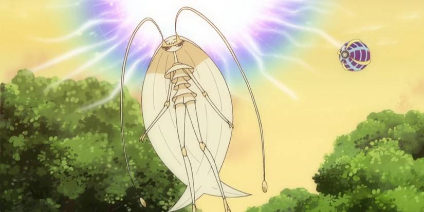Pheromosa in the pokemon anime, surrounded by light