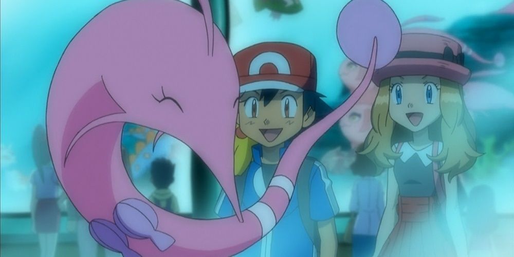 Gorebyss and Ash in the Pokemon anime.