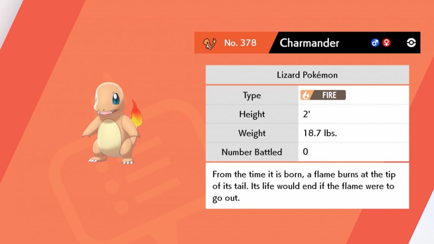 pokemon sword shield charmander information screen