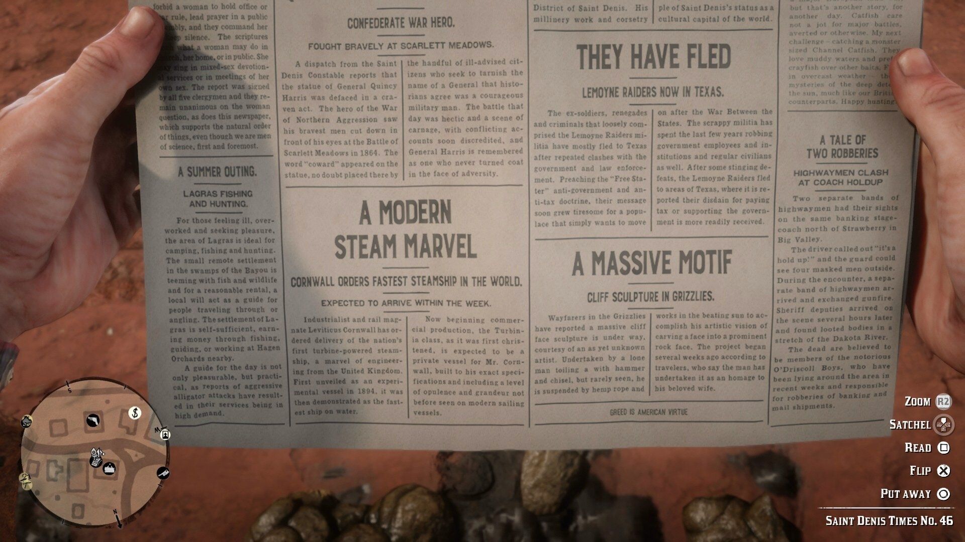 red dead redemption 2 newspaper with cheat phrase