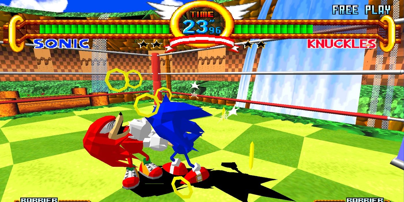 Sonic fighting Knuckles in Sonic the Fighters