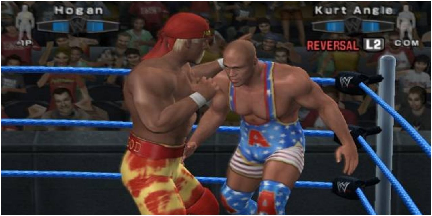 Kurt Angle and Hulk Hogan fighting