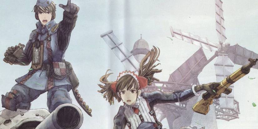 Two soldiers; one pointing, while one runs with a gun