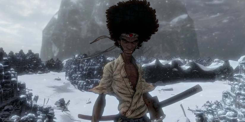 Afro against a snowy background.