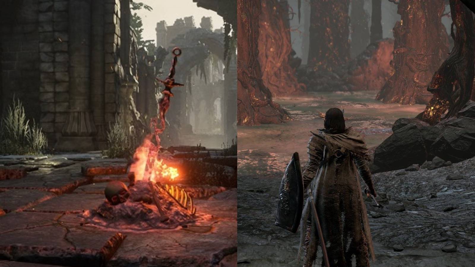 Dark Souls 3 Farron's Keep Bonfie And Character Entering Smouldering Lake