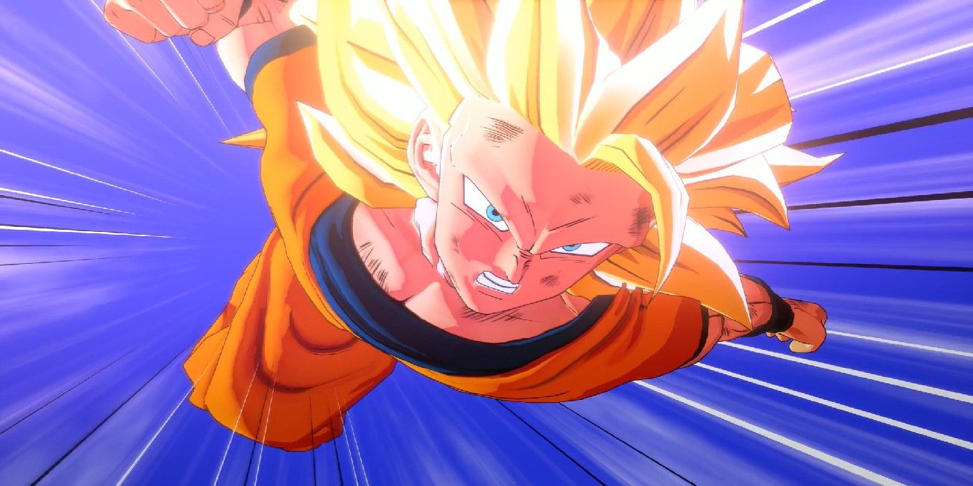 Goku dragon Ball z Kakarot flying in super Saiyan 3
