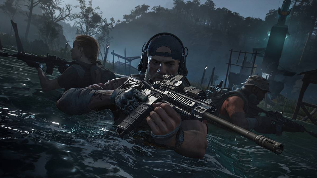 soldiers move through water