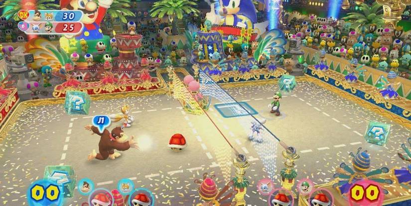 Mario &amp; Sonic At The Rio 2016 Olympic Games playing tennis in tropical locale