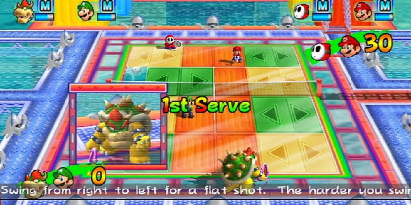 New Play Control Mario Power Tennis tutorial swing remote in colorful stage