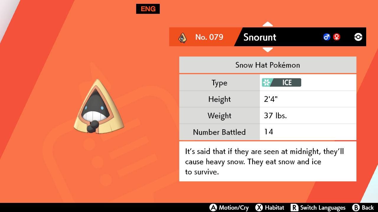 pokemon sword shield snorunt pokedex number of battles