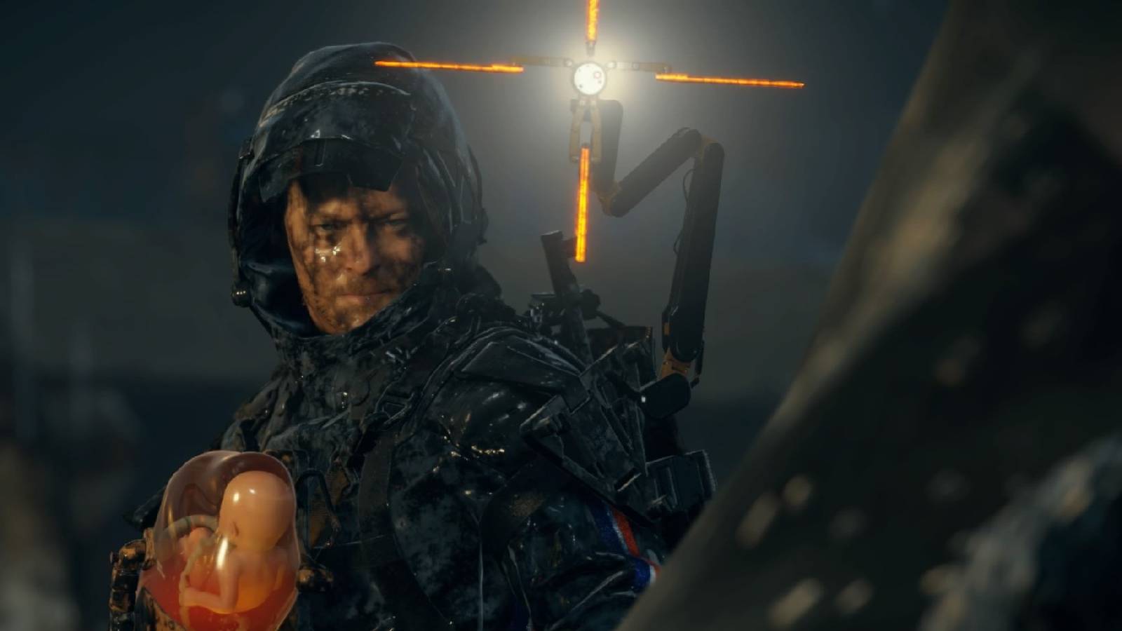 Sam covered in Tar with BB death stranding