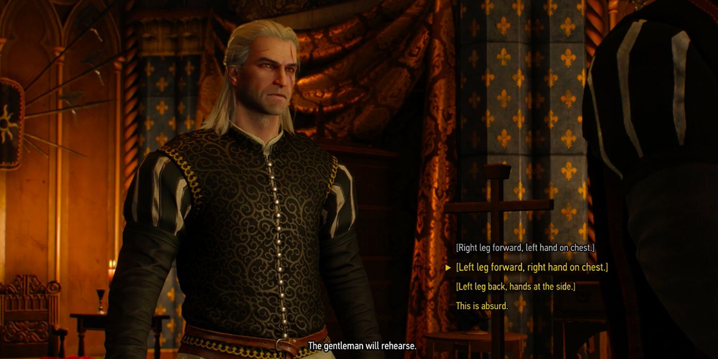 The Witcher 3: Geralt Learning Nilfgaardian Customs In Dorky-Looking Clothes