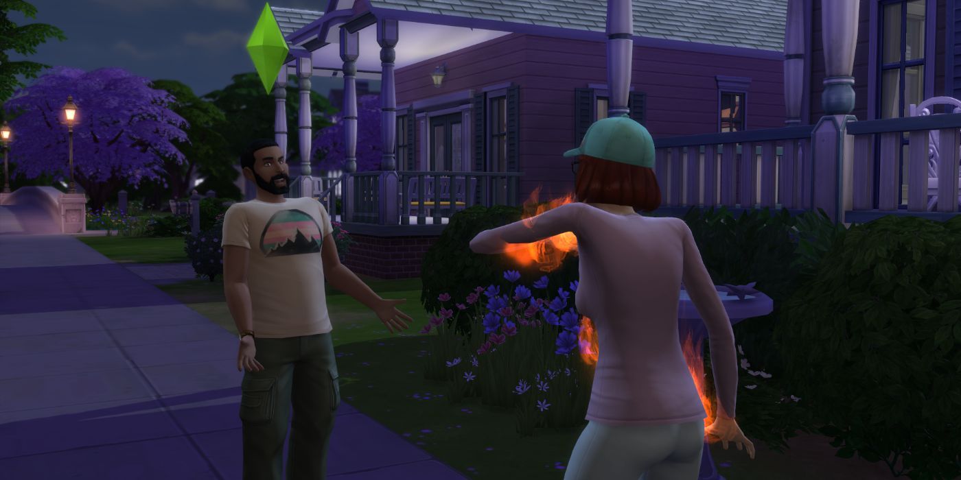 The Sims 4 setting a sim on fire