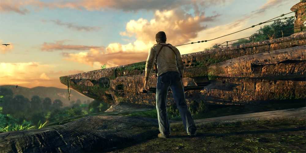 Nathan Drake on rusty submarine