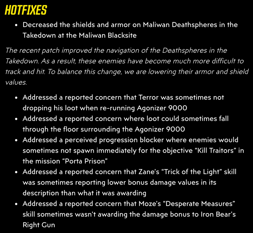 patch notes for borderlands 3