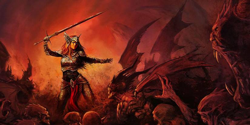 Aasimar paladin battling demons