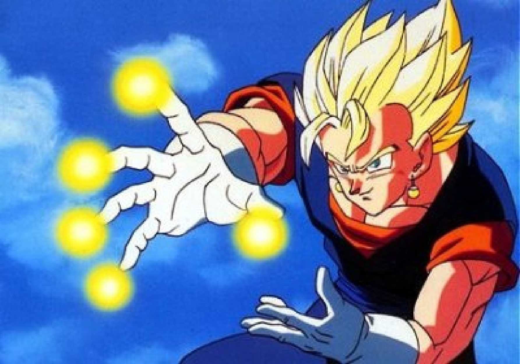 Super Vegito using Banshee Blast against Super Buu